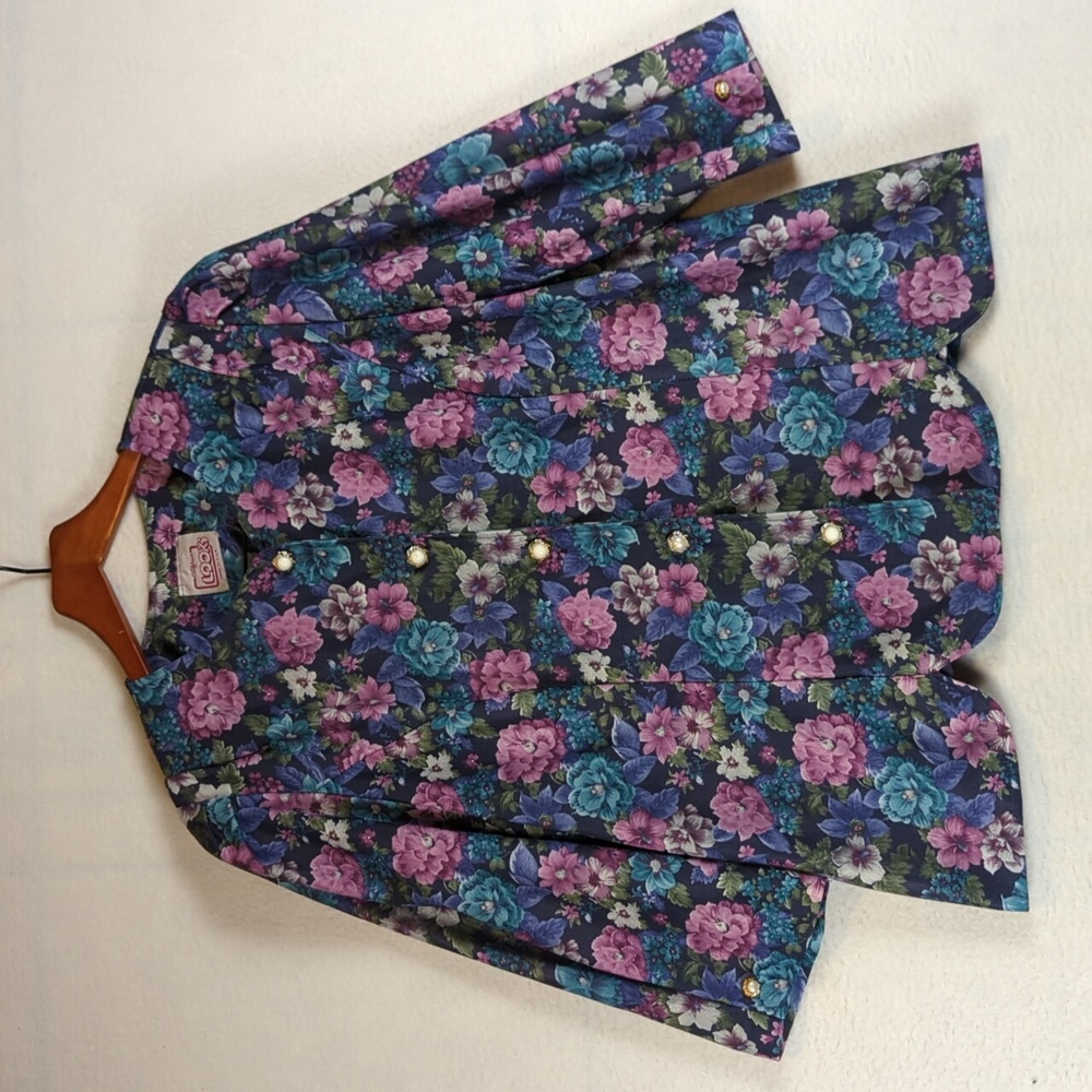 California Looks Vintage Floral Pearl Button‎ 3/4 Sleeve Blouse M